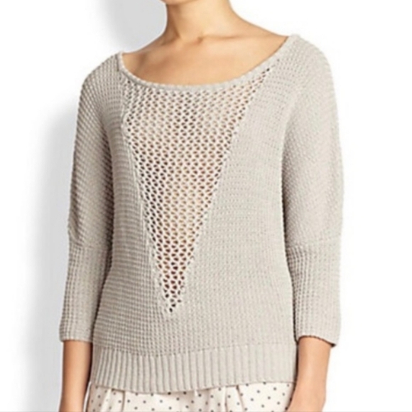 LA'T by L'Agence Open Knit-Paneled 100% Silket Cotton Jumper Sweater - Picture 1 of 16